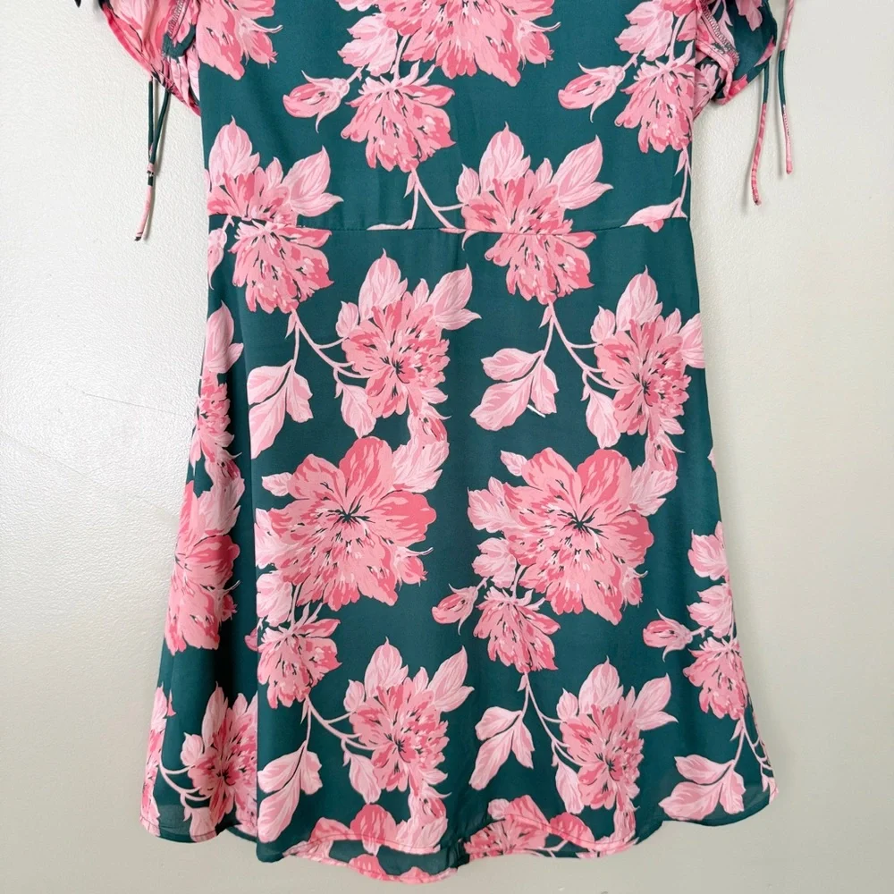J. Crew Mercantile Floral‎ Printed Tie Shoulder Mini Dress Green Pink Size 8